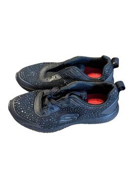 Skechers 8.5 Womens  Black Slip-On Athletic Shoes Rhinestone Detail Pull Tabs